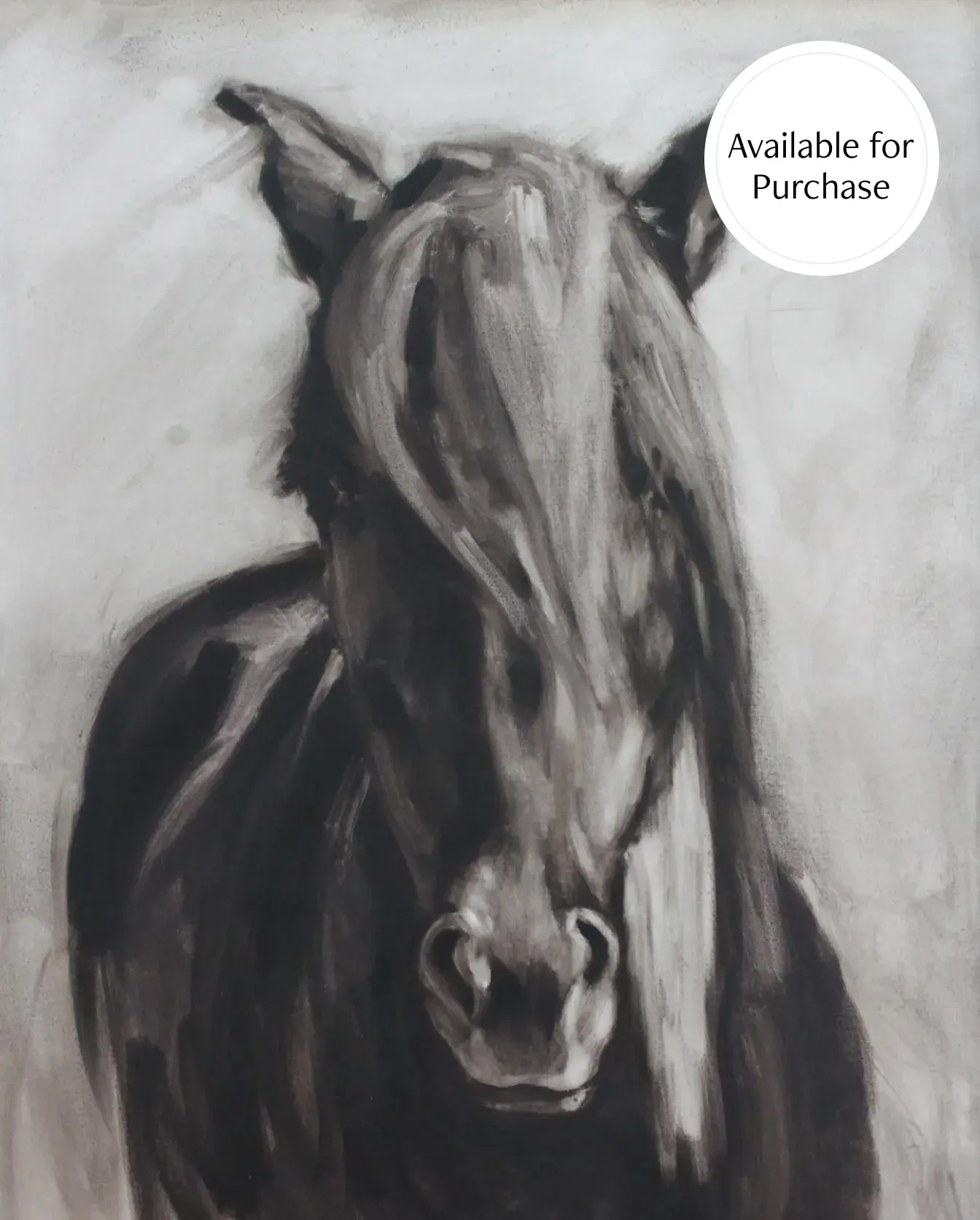 equestrian painting of a horse Charcoal/Black/White/Grey