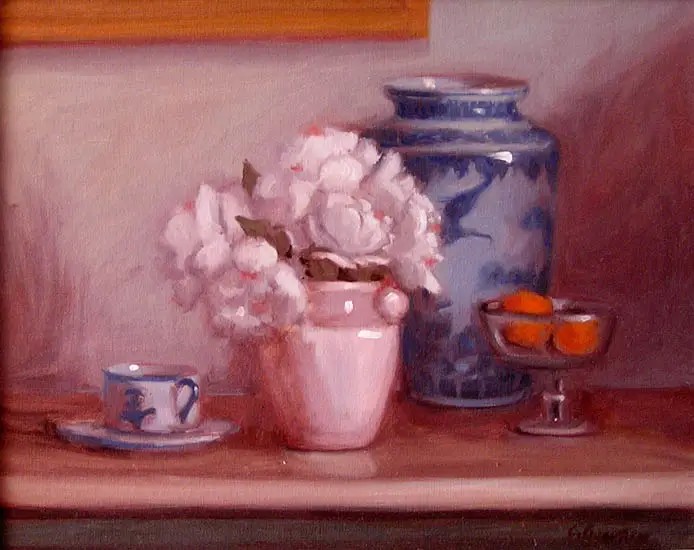 White vase & peonies